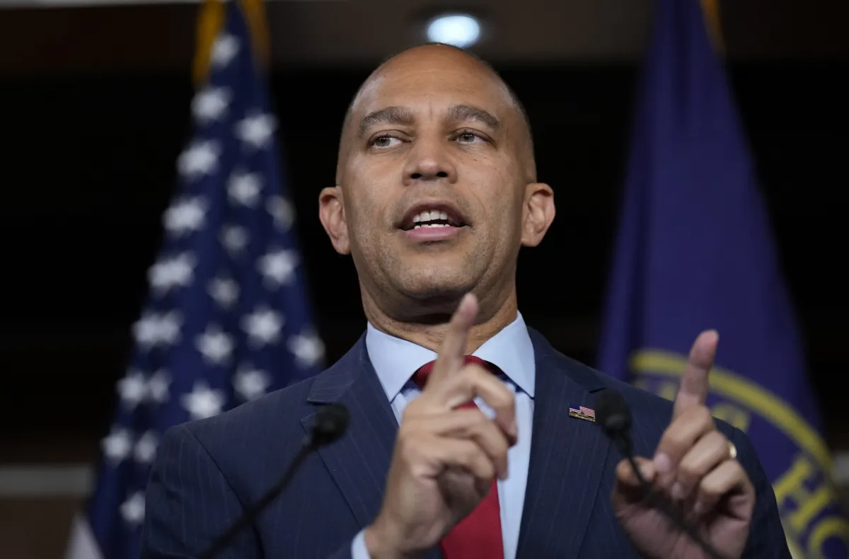 House Minority Leader Hakeem Jeffries (D-N.Y.) speaks at a press conference at the U.S. Capitol in Washington on Sept. 12, 2023. (Drew Angerer/Getty Images)