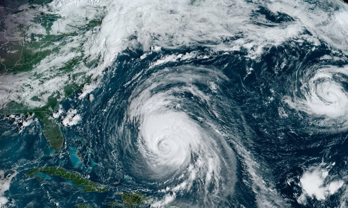 This satellite image shows hurricane Lee in the Atlantic Ocean on Sept. 13, 2023. (The Canadian Press/HO-CSU/CIRA-NOAA)