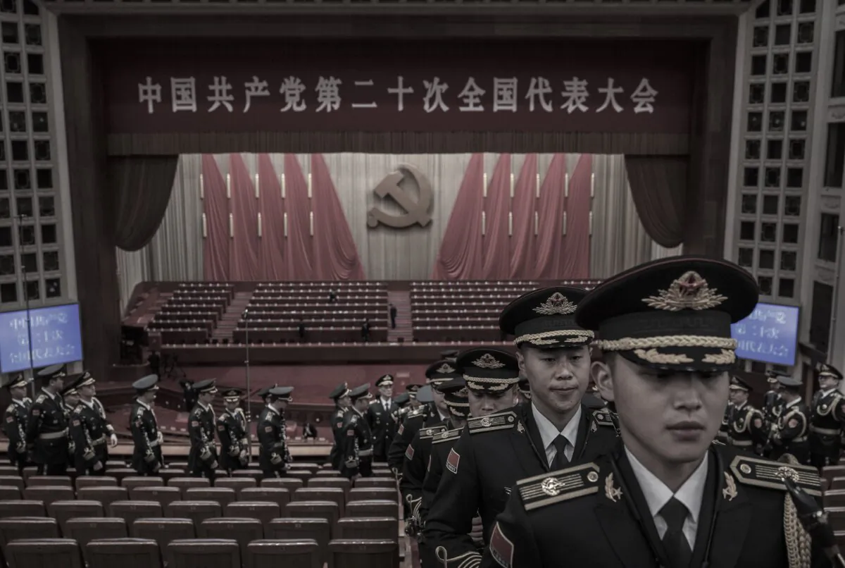 Members of the Peoples Liberation Army band file out after the closing session of the 20th National Congress of the Communist Party of China, outside The Great Hall of People on October 22, 2022 in Beijing, China. China's Communist Party Congress is concluding today with incumbent President Xi Jinping expected to seal a third term in power. (Kevin Frayer/Getty Images)