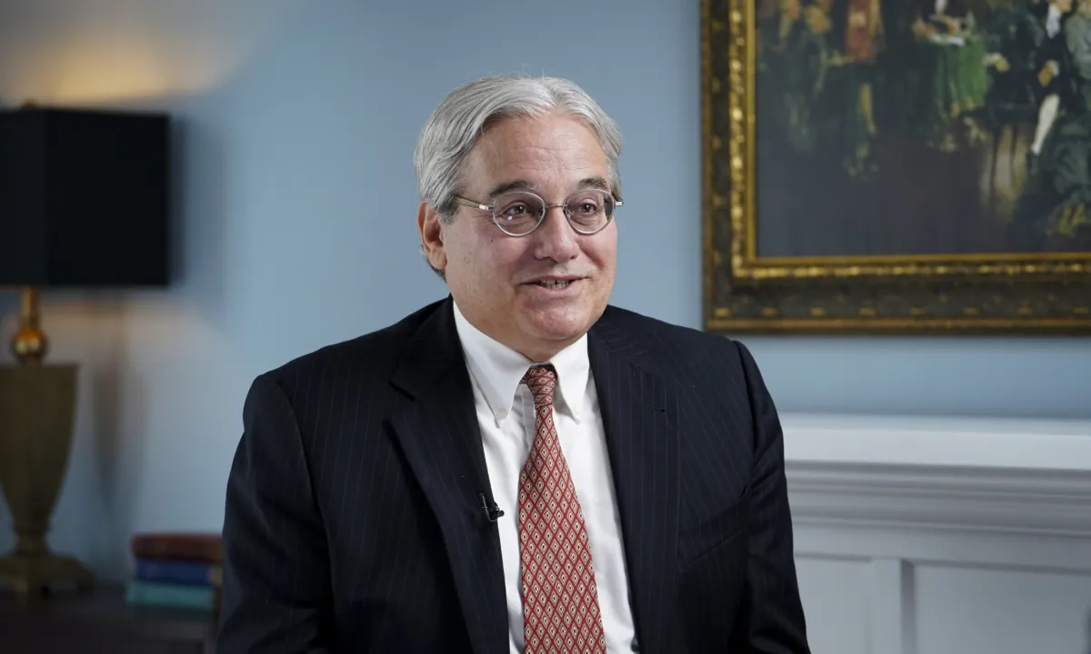 William Jacobson, clinical law professor at Cornell Law School and founder of the Legal Insurrection Foundation, speaks during an interview for EpochTV’s “American Thought Leaders” in Washington on Aug. 1, 2023. (Madalina Vasiliu/The Epoch Times)