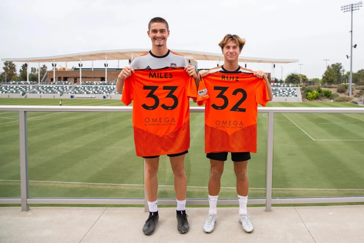 Orange County Soccer Club's defender Ashton Miles of Fullerton, Calif., and forward Nico Ruiz of Huntington Beach, Calif. (Courtesy of Orange County Soccer Club)