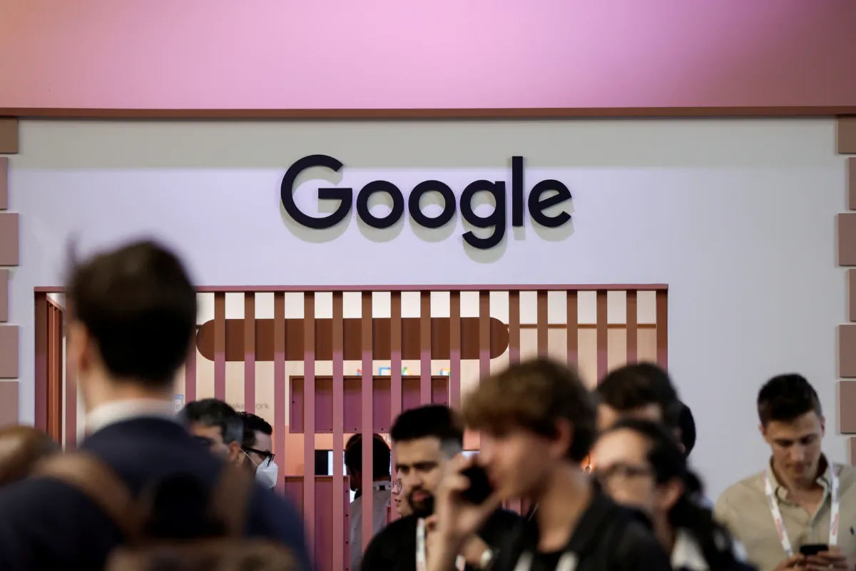 A logo of Google at its exhibition space, at the Viva Technology conference dedicated to innovation and startups at Porte de Versailles exhibition center in Paris on June 15, 2022. (Benoit Tessier/Reuters)