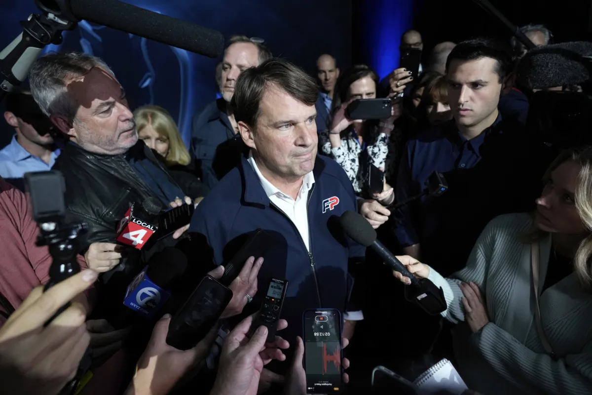 Jim Farley, President and Chief Executive Officer, Ford Motor Company speaks to reporters about the UAW contract talks at the North American International Auto Show in Detroit on Sept. 13, 2023. (Paul Sancya/AP Photo)
