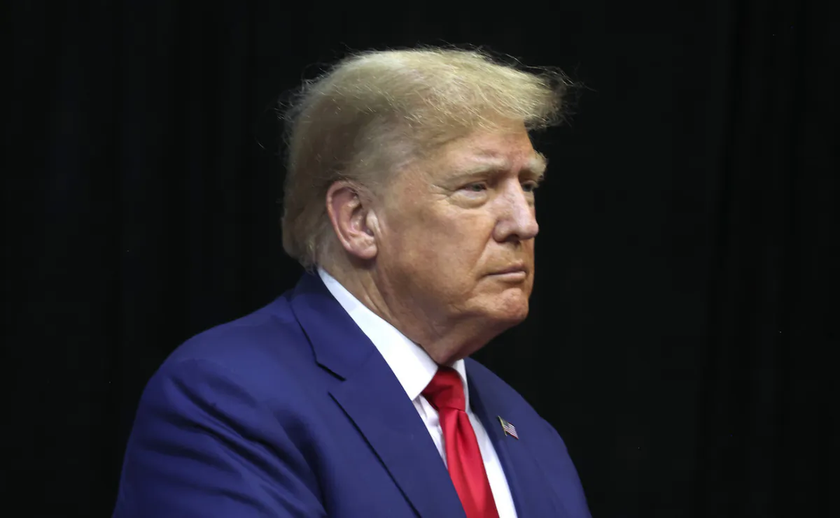 Republican presidential candidate former President Donald Trump arrives at the Monument Leaders Rally hosted by the South Dakota Republican Party in Rapid City, S.D., on Sept. 8, 2023. (Scott Olson/Getty Images)