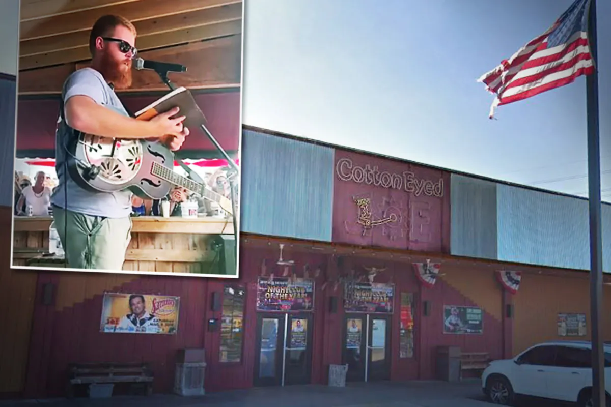 Background: Cotton Eyed Joe country music venue in Knoxville, Tennessee (Screenshot/Google Maps); Inset: Country singer Oliver Anthony (Courtesy of Kory Mitchell).