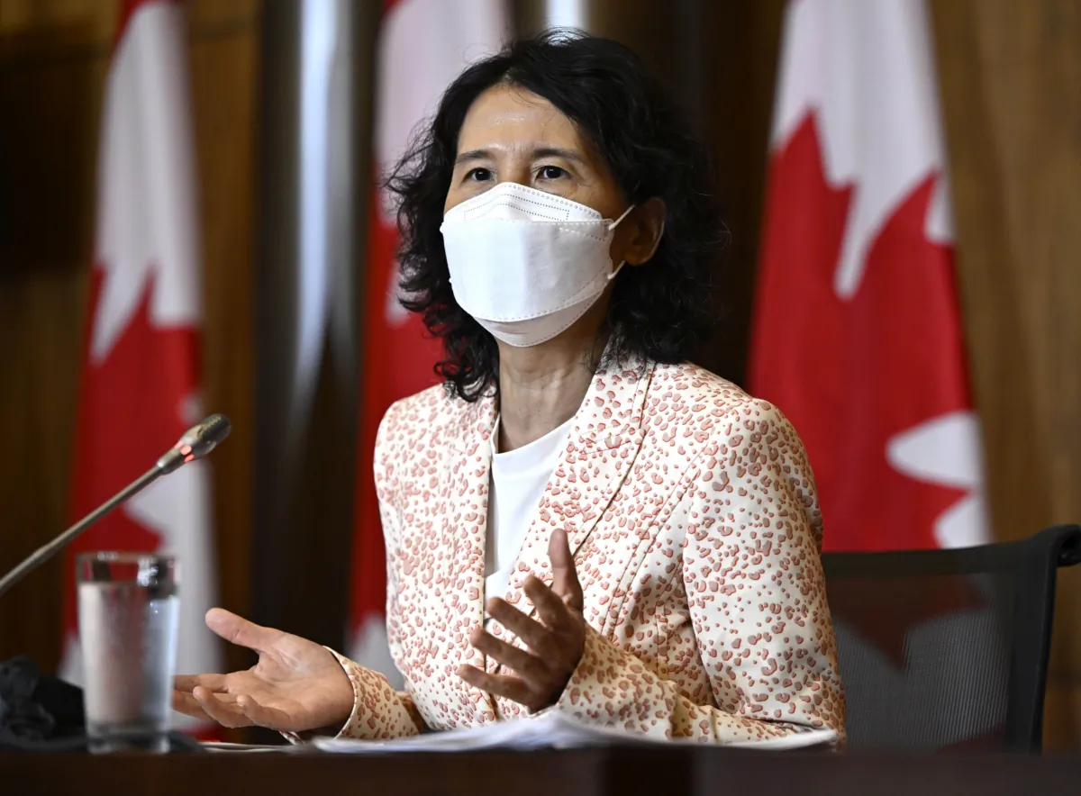 Chief Public Health Officer of Canada Dr. Theresa Tam speaks during a news conference on COVID-19 vaccines, masking, and other public health concerns in Ottawa on Sept. 12, 2023. (The Canadian Press/Justin Tang)