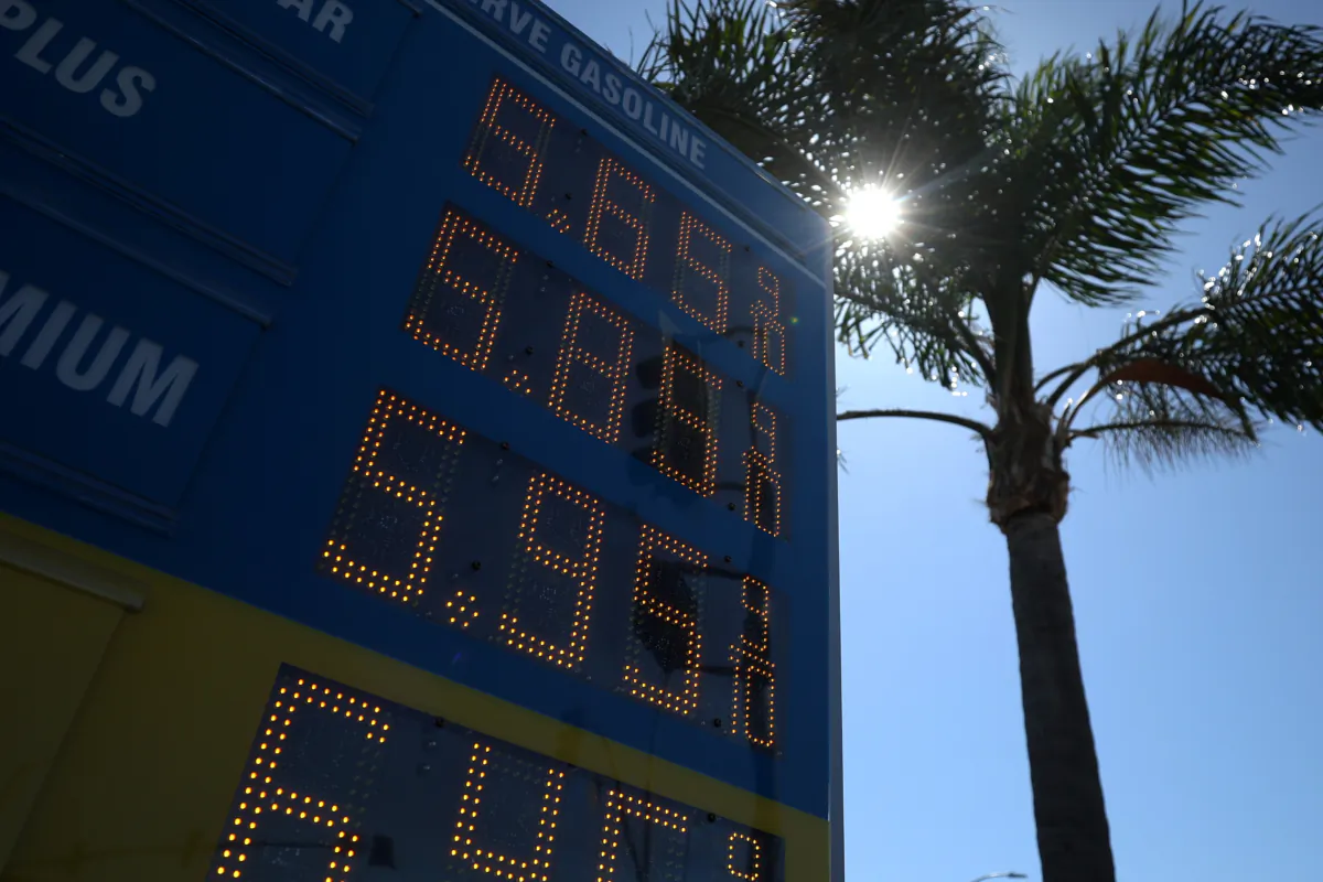 Gas prices over $5.00 a gallon are displayed at a gas station in San Rafael, Calif., on Sept. 13, 2023. (Justin Sullivan/Getty Images)