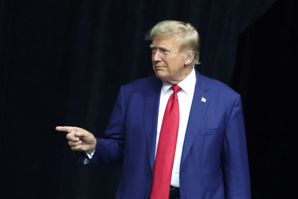Republican presidential candidate former President Donald Trump arrives at the Monument Leaders Rally hosted by the South Dakota Republican Party in Rapid City, S.D., on Septt. 8, 2023. (Scott Olson/Getty Images)