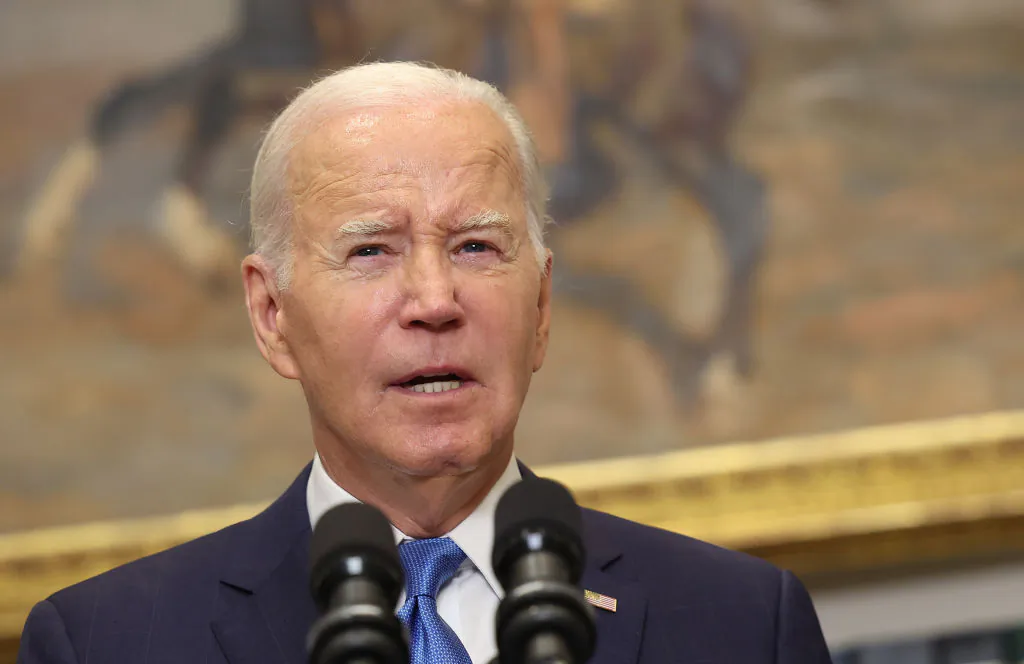 President Joe Biden delivers remarks on the contract negotiations between the United Auto Workers and auto companies in the Roosevelt Room at the White House in Washington, on Sept. 15, 2023. (Kevin Dietsch/Getty Images)