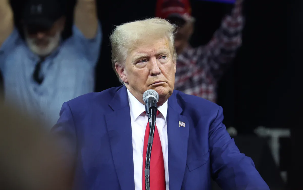 Republican presidential candidate former President Donald Trump speaks at the Monument Leaders Rally hosted by the South Dakota Republican Party in Rapid City, S.D., on Sept. 8, 2023. (Scott Olson/Getty Images)
