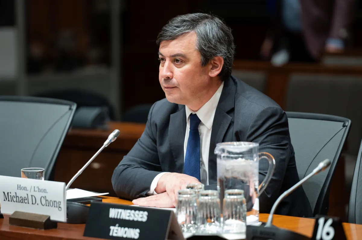 Conservative MP Michael Chong prepares to appear as a witness at the Standing Committee on Procedure and House Affairs regarding foreign election interference on Parliament Hill in Ottawa on May 16, 2023. (The Canadian Press/Spencer Colby)