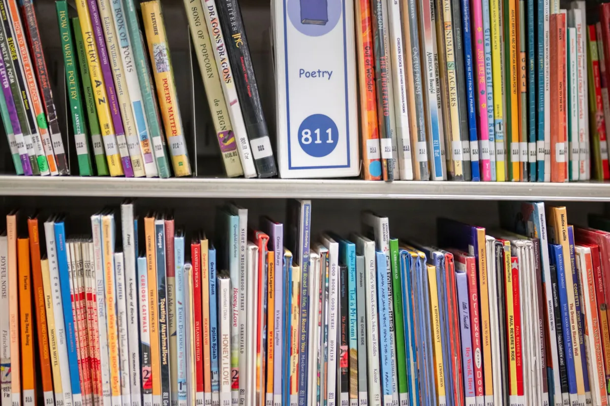 Books on shelves in an elementary school, in a file photo. (Hakim Wright Sr./AP Photo)