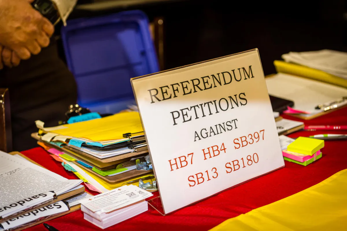 A signature table at a Referendum Project event in New Mexico in 2023. (Courtesy of Enrique C. Knell)