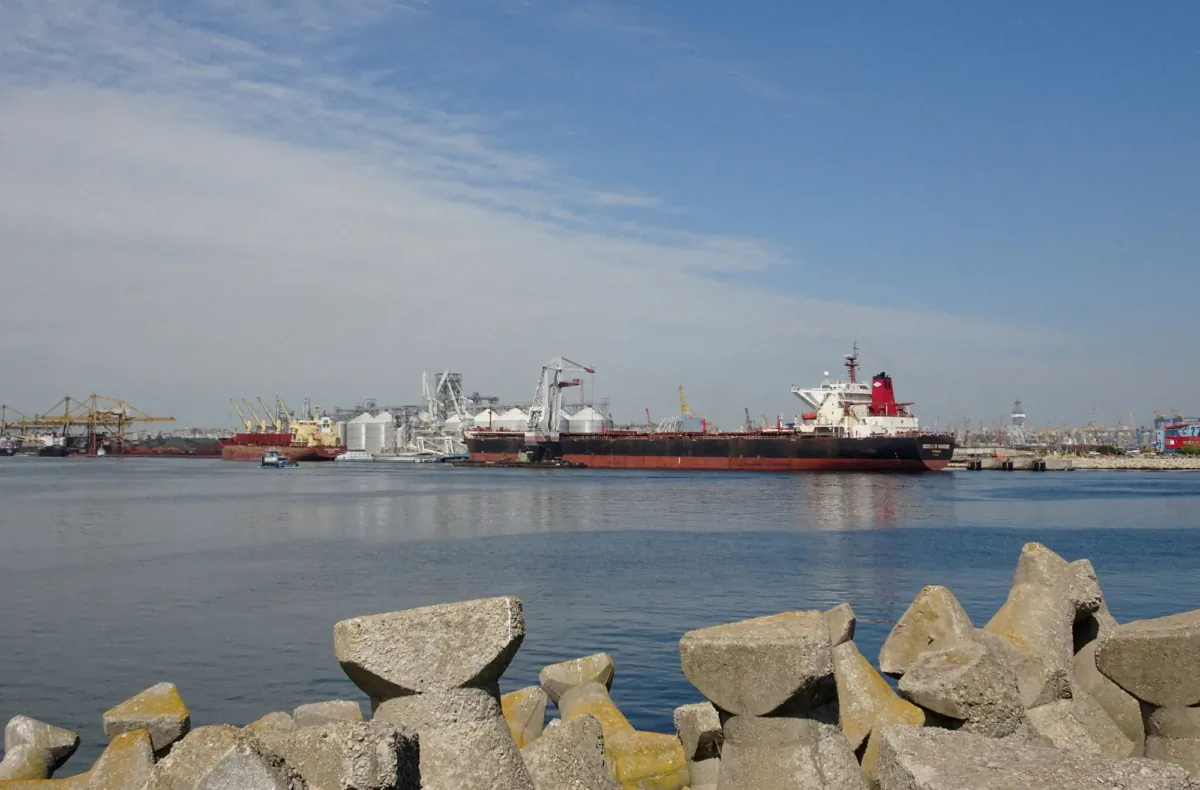 A view of the cereal terminal with grain silo in the Black Sea port of Constanta, Romania, on May 11, 2022. (Anca Cernat/Reuters)
