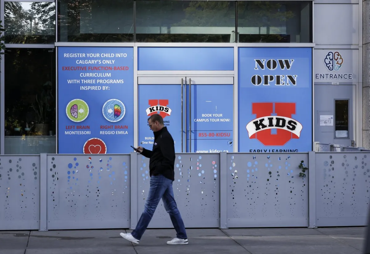 A daycare at the centre of an E-coli outbreak at several daycares is seen in Calgary, Alta., on Sept. 15, 2023. (The Canadian Press/Jeff McIntosh)