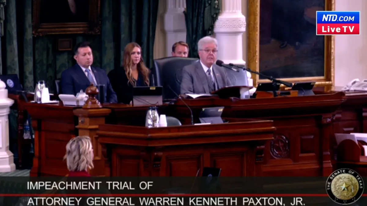 Texas Lt. Gov. Dan Patrick delivers his remarks at the conclusion of the impeachment trial of Attorney General Ken Paxton on Sept. 16, 2023. (Texas Senate/Screenshot via NTD)