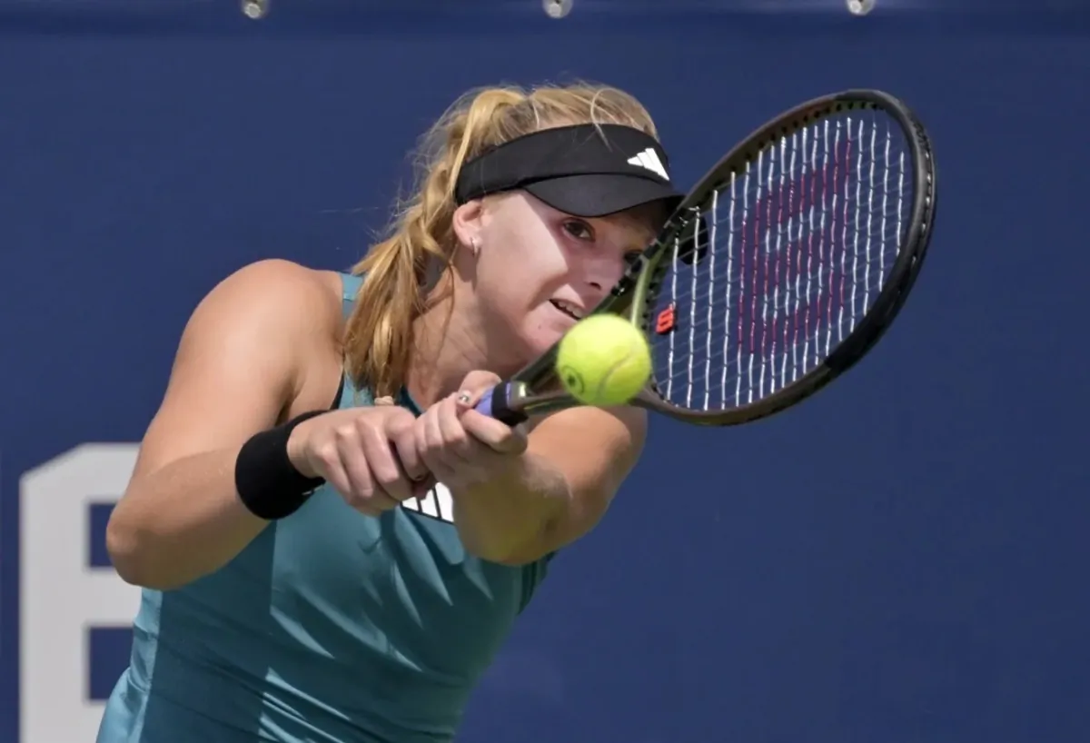 Ashlyn Krueger (USA) hits a backhand against Mirjam Bjorklund (SWE) (not pictured) in first round qualifying play at IGA Stadium in Montreal on Aug. 5, 2023. (Eric Bolte/USA TODAY Sports via Field Level Media)