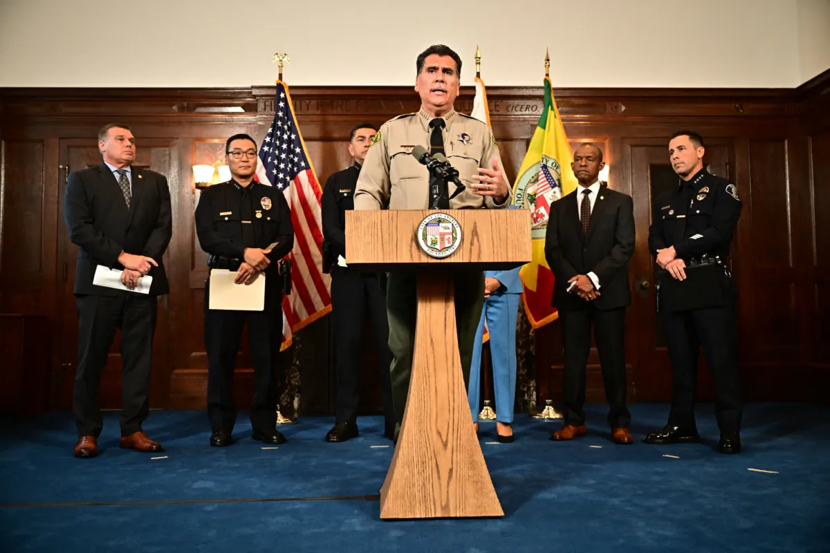 Los Angeles County Sheriff, Robert Luna, speaks during a press conference at City Hall in Los Angeles, Calif., on Aug. 17, 2023. (Frederic J. Brown/AFP via Getty Images)