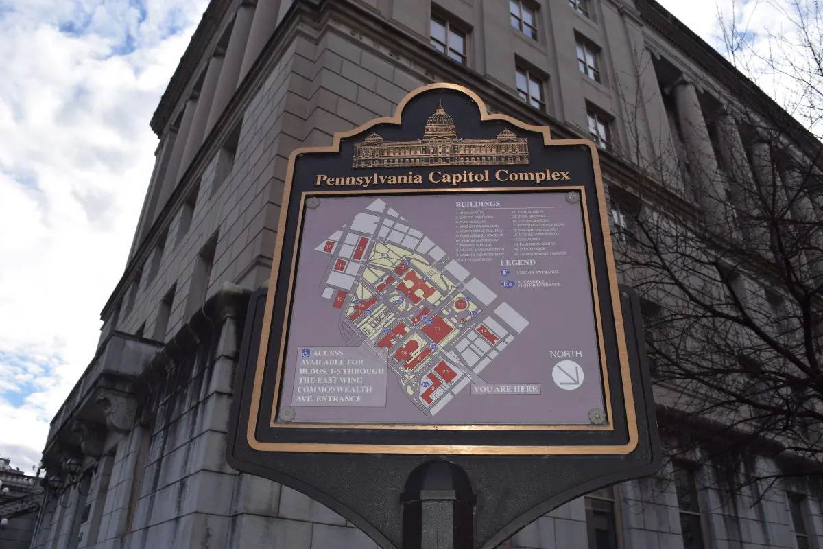 Map of Pennsylvania Capitol complex in Harrisburg, Pa., on Jan. 7, 2023. (Beth Brelje/The Epoch Times)