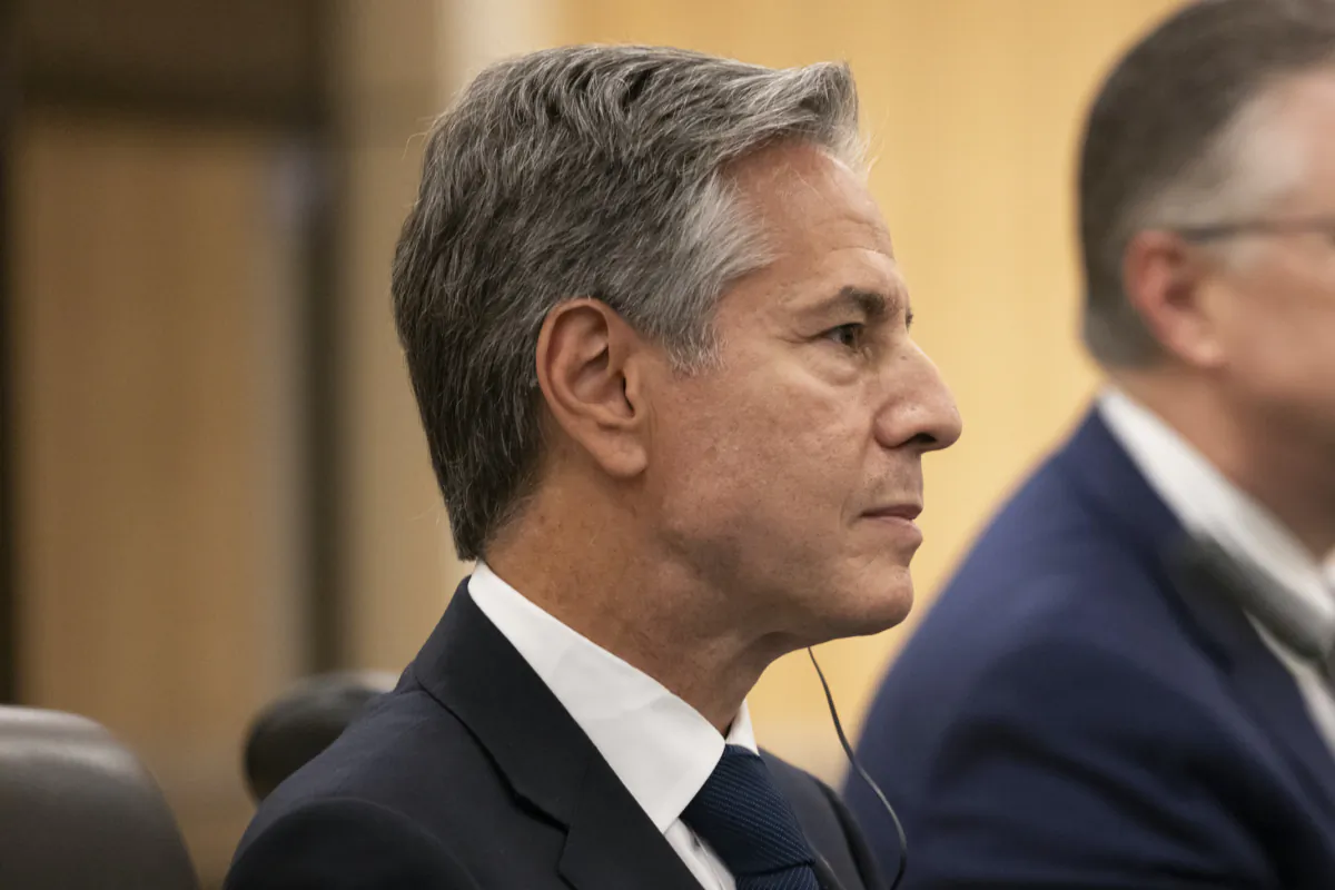 U.S. Secretary of State Antony Blinken listens while meeting with Chinese Vice President Han Zheng, on Sept. 18, 2023. (Julia Nikhinson/AP Photo/)