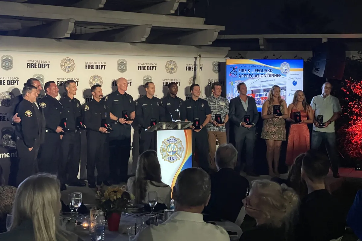 Nearly 30 Newport Beach police officers, firefighters, lifeguards, and paramedics were honored at the 25th Annual Newport Beach Awards Dinner in Newport Beach, Calif., on Sept. 14, 2023. (Carol Cassis/The Epoch Times)