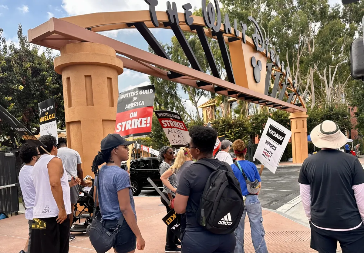 Hollywood actors and writers picketed outside of Disney Studio as strikes continued in Burbank, Calif., on Sept. 18, 2023. The Writers Guild of America expects to return to contract negotiations Wednesday with major studios and streaming services. (Jill McLaughlin/The Epoch Times)
