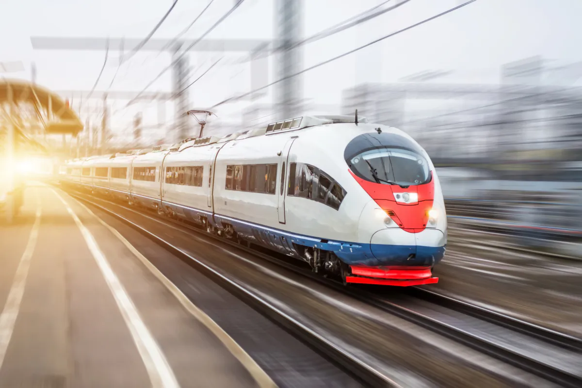 High speed train rides at high speed at the railway station in the city. (Tribune News Service)