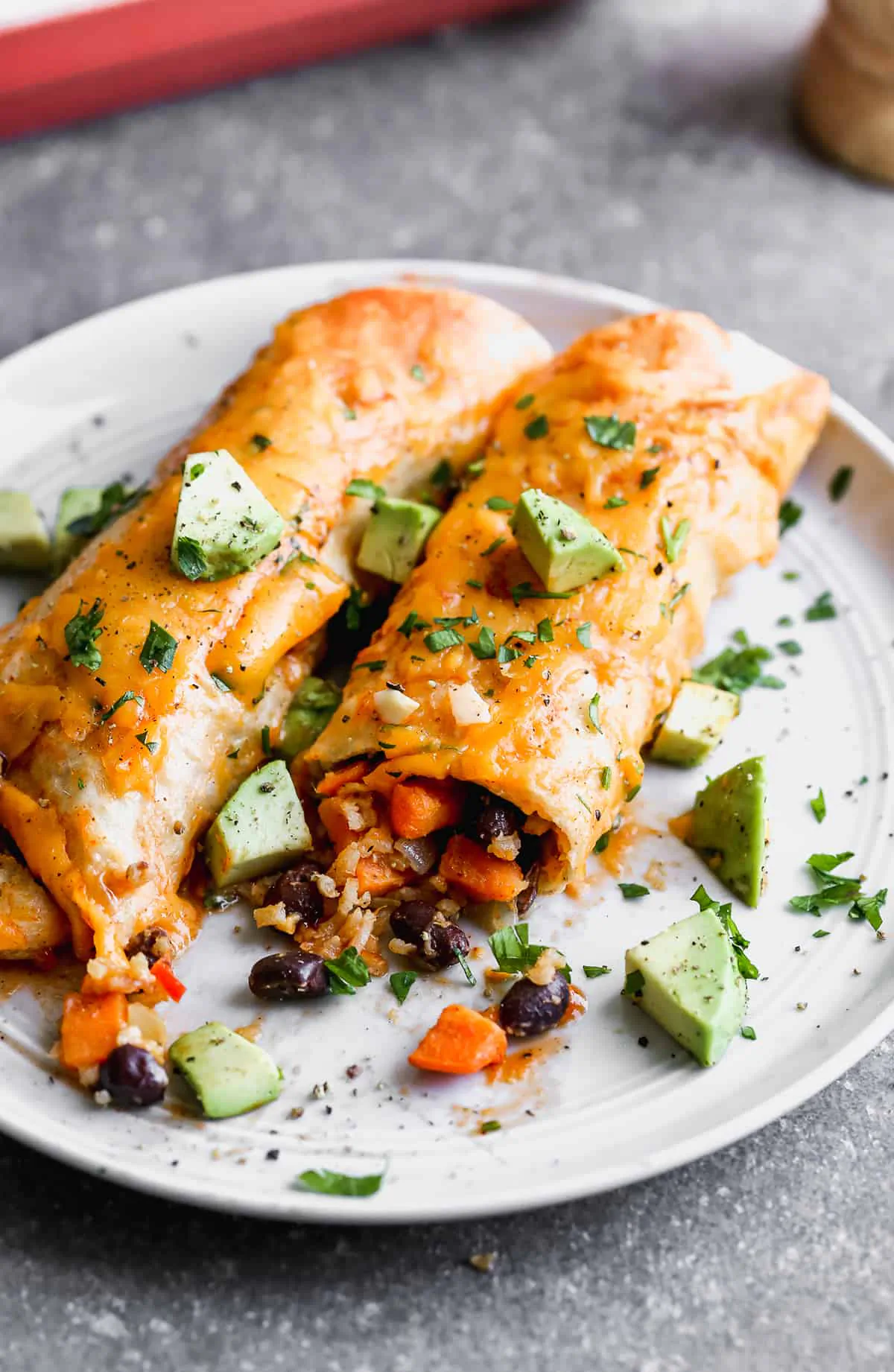 Delicious and easy Vegetarian Enchiladas with sweet potatoes, black beans and brown rice. (Courtesy of Lauren Allen)
