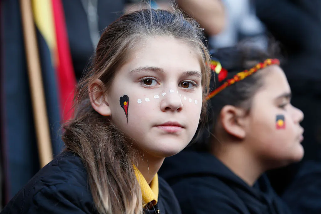 A young girl looks on during the 2017 NAIDOC March in Melbourne, Australia, on July 7, 2017. (Darrian Traynor/Getty Images)