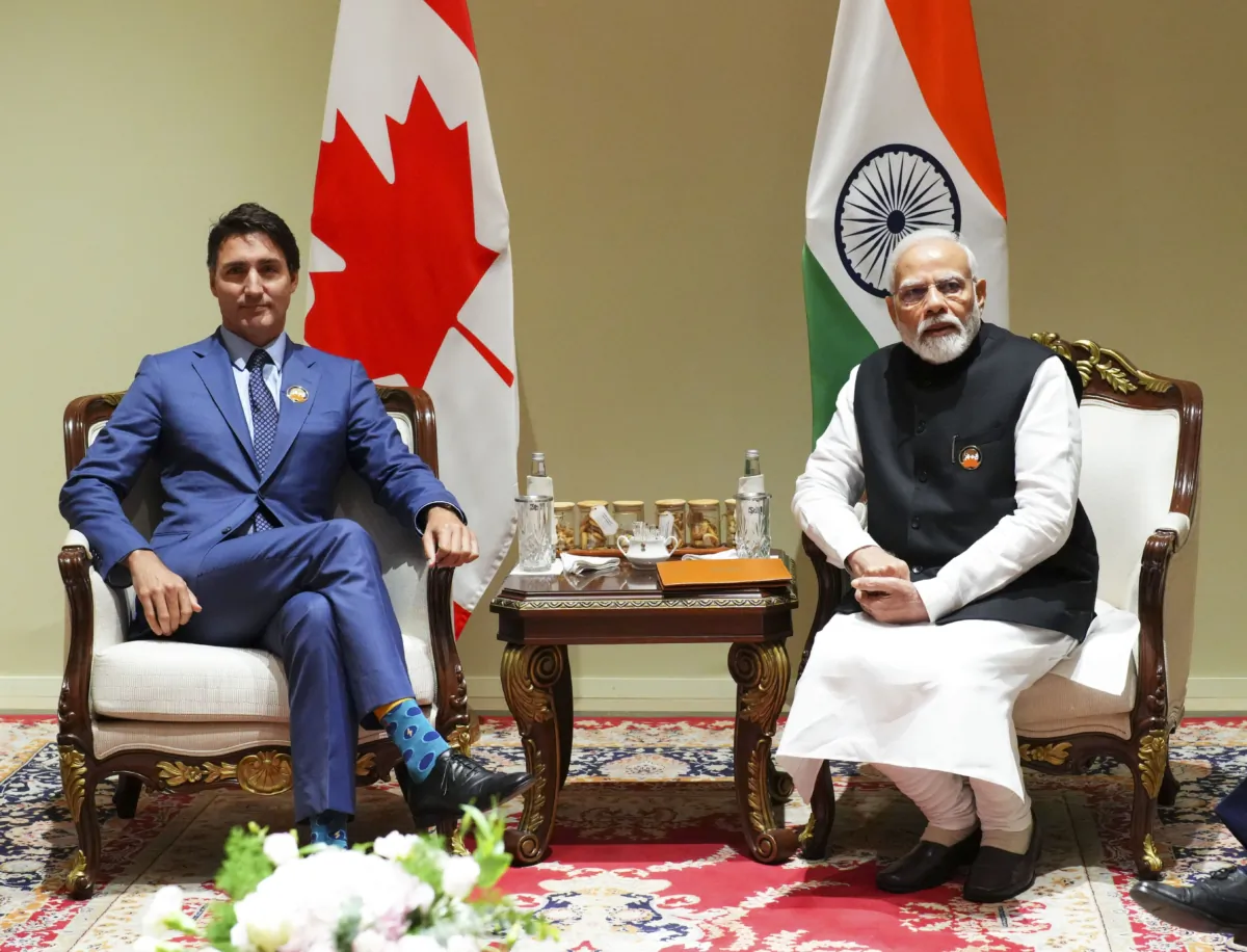 Prime Minister Justin Trudeau takes part in a bilateral meeting with Indian Prime Minister Narendra Modi during the G20 Summit in New Delhi on Sept. 10, 2023. (The Canadian Press/Sean Kilpatrick)