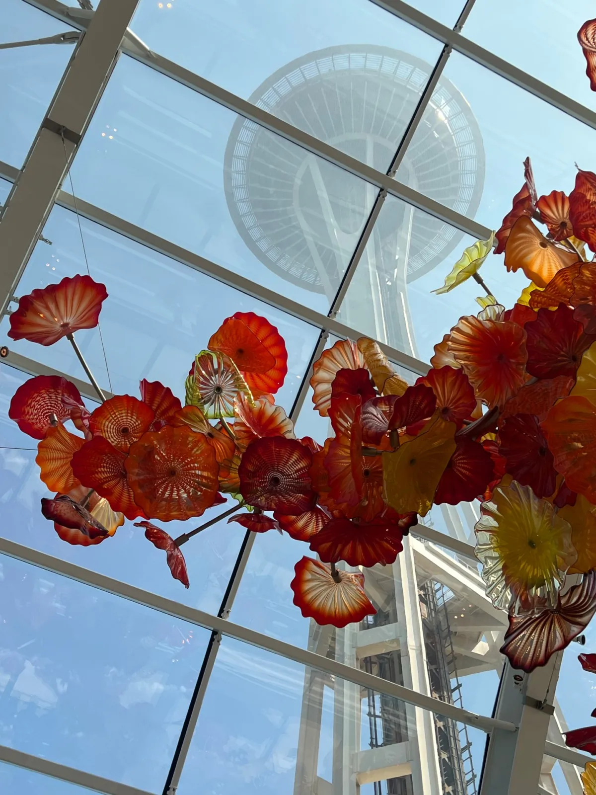 The Seattle Space Needle forms a wonderful background to the Chihuly Glass House. (Courtesy of Karen Gough)