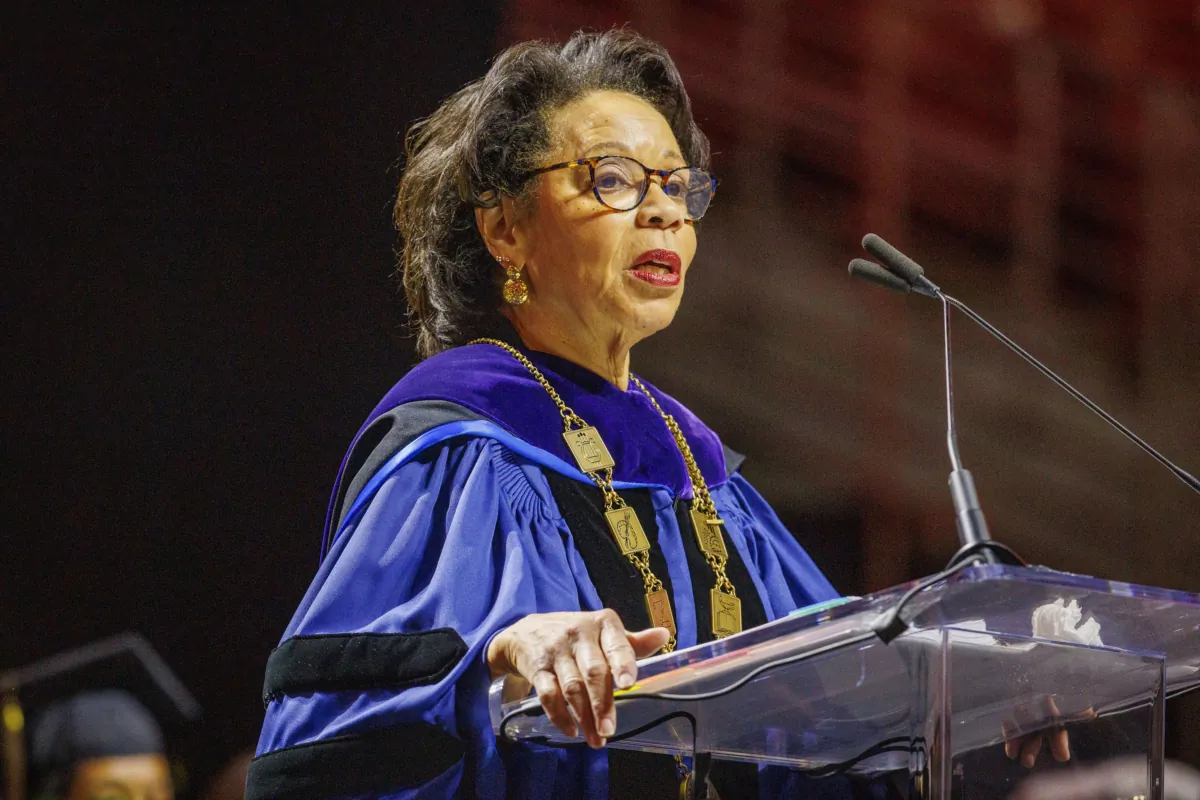 JoAnne A. Epps, acting president of Temple University, speaks during a Temple University graduation ceremony at the Liacouras Center on Temple's campus in Philadelphia on May 11, 2023. (Alejandro A. Alvarez/The Philadelphia Inquirer via AP)