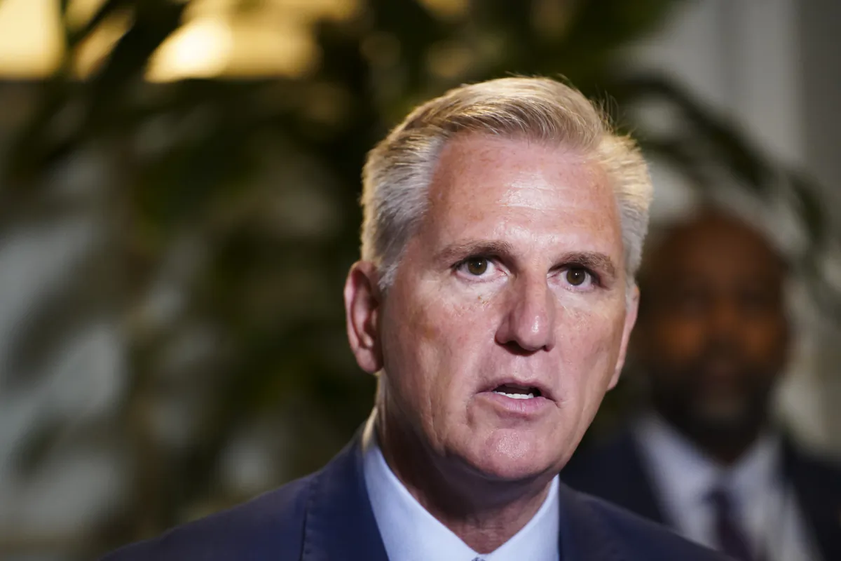 House Speaker Kevin McCarthy (R-Calif.) speaks with reporters on Capitol Hill in Washington, on Sept. 19, 2023. (Madalina Vasiliu/The Epoch Times)
