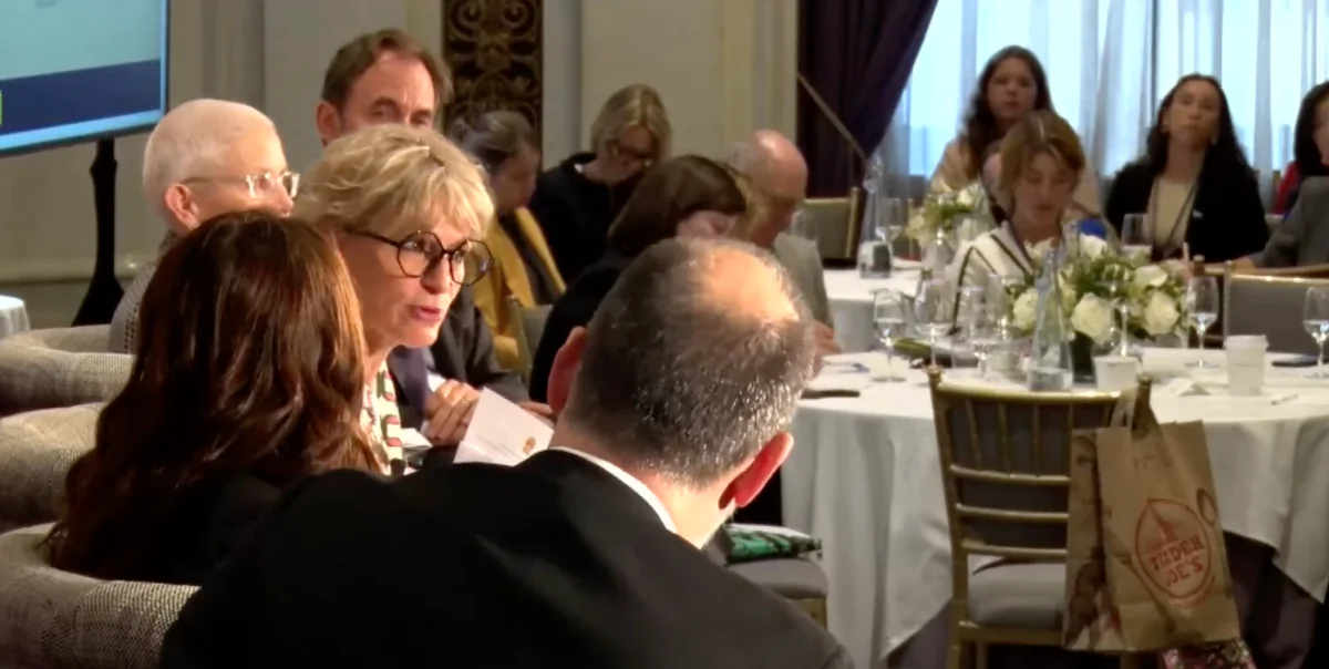 Agnès Callamard (C), Secretary General of Amnesty International, at a U.N.-adjacent event discussing the Chinese Communist Party's persecution of Uyghurs and other minorities, at the St. Regis in New York on Sept. 19, 2023. (Courtesy of Atlantic Council)