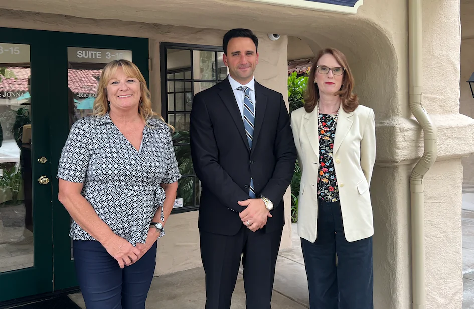 (L– R) Teacher Lori Ann West, attorney Paul Jonna, and teacher Elizabeth Mirabelli in an undated photo. The teachers’ school district in Escondido, Calif., placed them on administrative leave for refusing to keep students’ gender transitions a secret from their parents. (Courtesy of Paul Jonna)