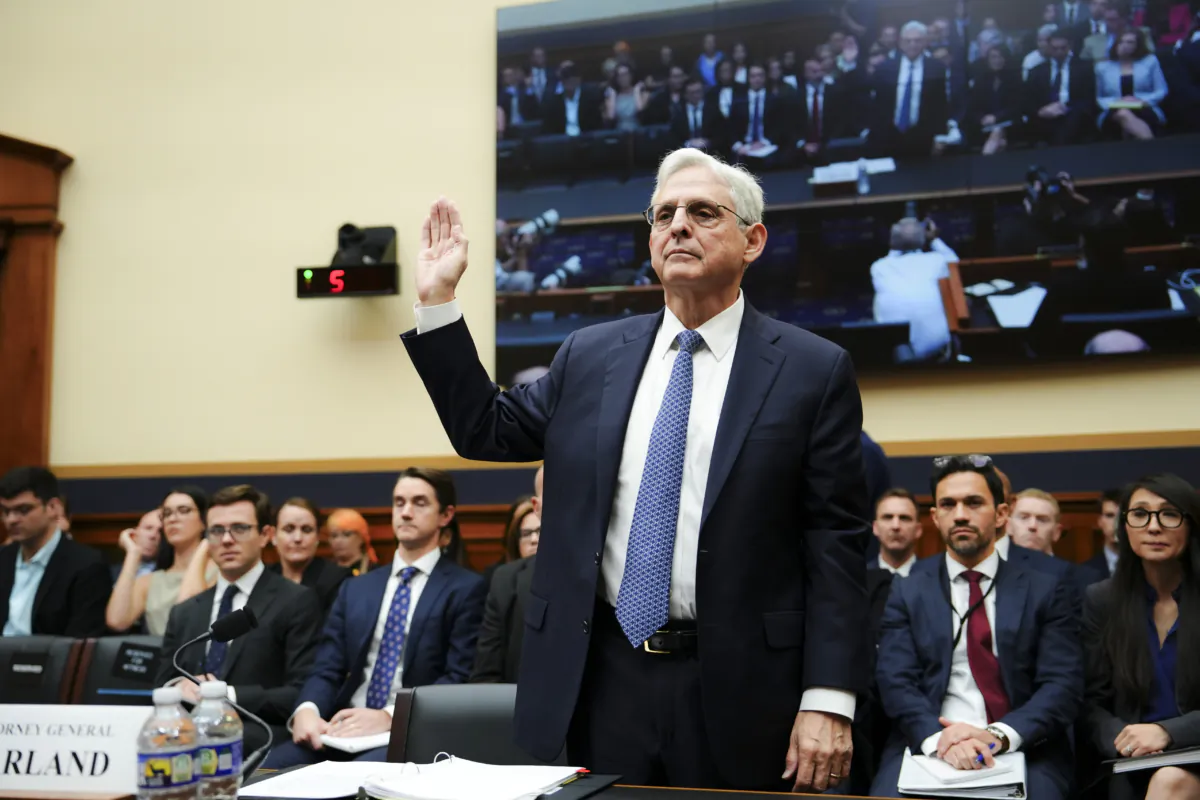 Attorney General Merrick Garland testifies before the House Judiciary Committee in Congress in Washington on Sept. 20, 2023. (Madalina Vasiliu/The Epoch Times)