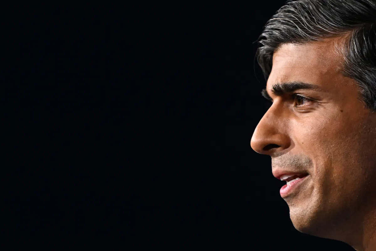 Prime Minister Rishi Sunak delivers a speech on the plans for net-zero commitments in the briefing room at 10 Downing Street, London, on Sept. 20, 2023. (Justin Tallis/PA Wire)
