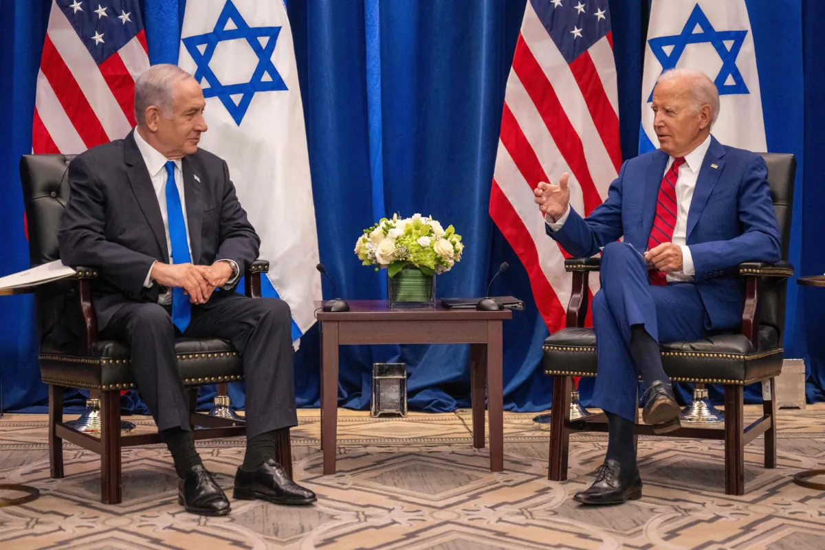 U.S. President Joe Biden meets with Israeli Prime Minister Benjamin Netanyahu on the sidelines of the 78th United Nations General Assembly in New York on Sept. 20, 2023. (Jim Watson/AFP via Getty Images)