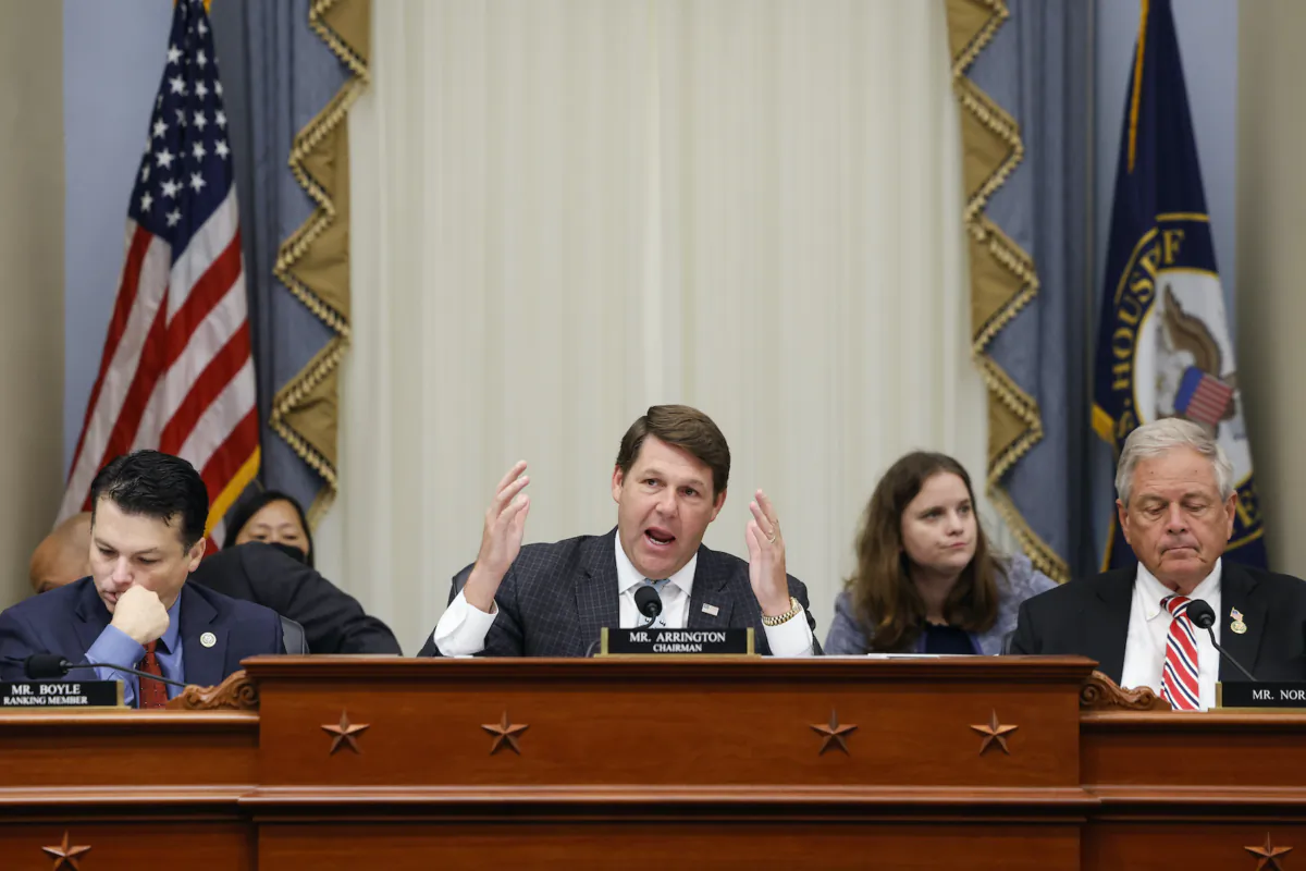 House Budget Committee chairman Rep. Jodey Arrington (R-Texas) speaks during a markup meeting alongside Ranking Member Rep. Brendan Boyle (D-Pa.) (L) and Rep. Ralph Norman (R-S.C.) on Capitol Hill on Sept. 20, 2023. Members of the committee held the meeting to consider the House Republicans proposed budget for the fiscal year 2024. (Anna Moneymaker/Getty Images)