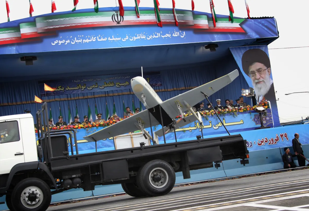 An Iranian-made drone is paraded during the Army Day celebrations in Tehran, Iran, on April 18, 2010. (Behrouz Mehri/AFP via Getty Images)