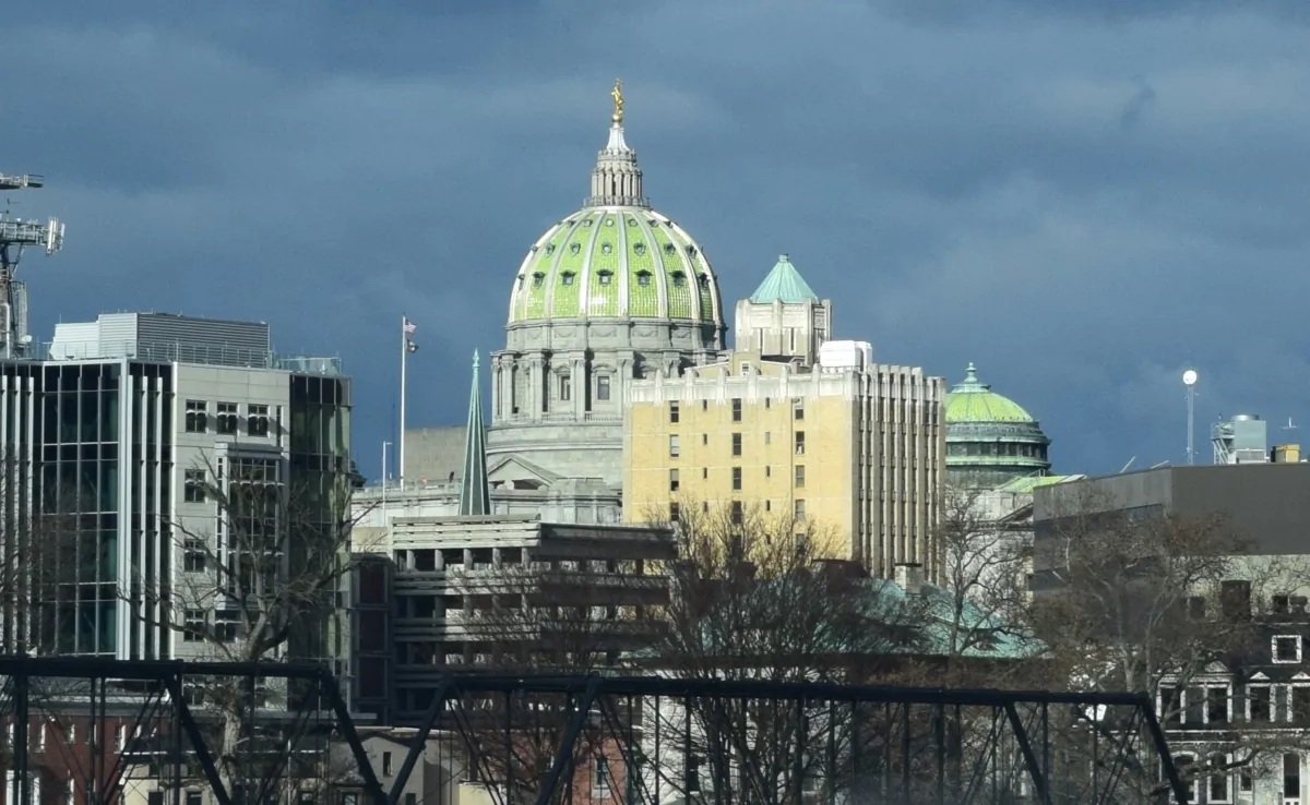 Pennsylvania Capitol Building at the center of the skyline in Harrisburg, Pa., on Jan. 7, 2023. (Beth Brelje/The Epoch Times)