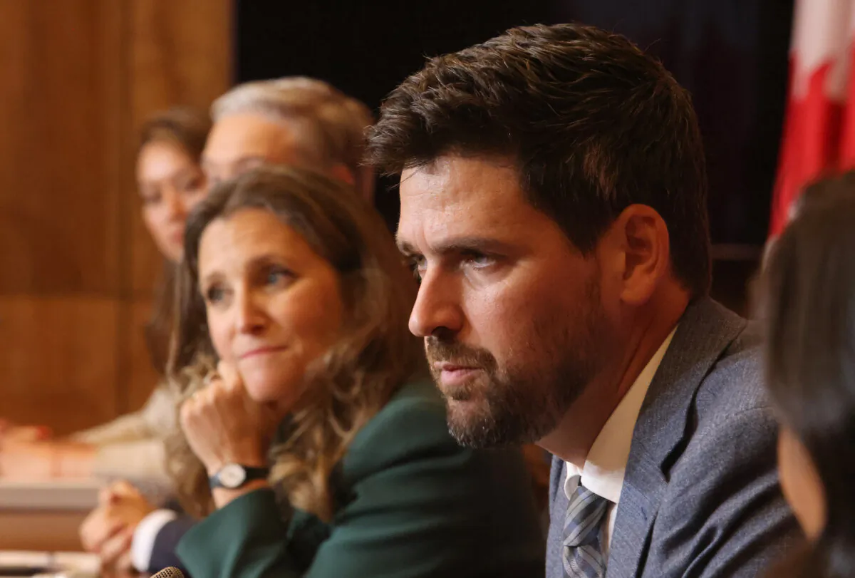 Deputy Prime Minister and Minister of Finance Chrystia Freeland and Minister of Housing, Infrastructure and Communities Sean Fraser announce a bill to remove GST from rental developments and amend Canada's competition laws, at a press conference in Ottawa, Sept. 21, 2023. (Patrick Doyle/The Canadian Press)
