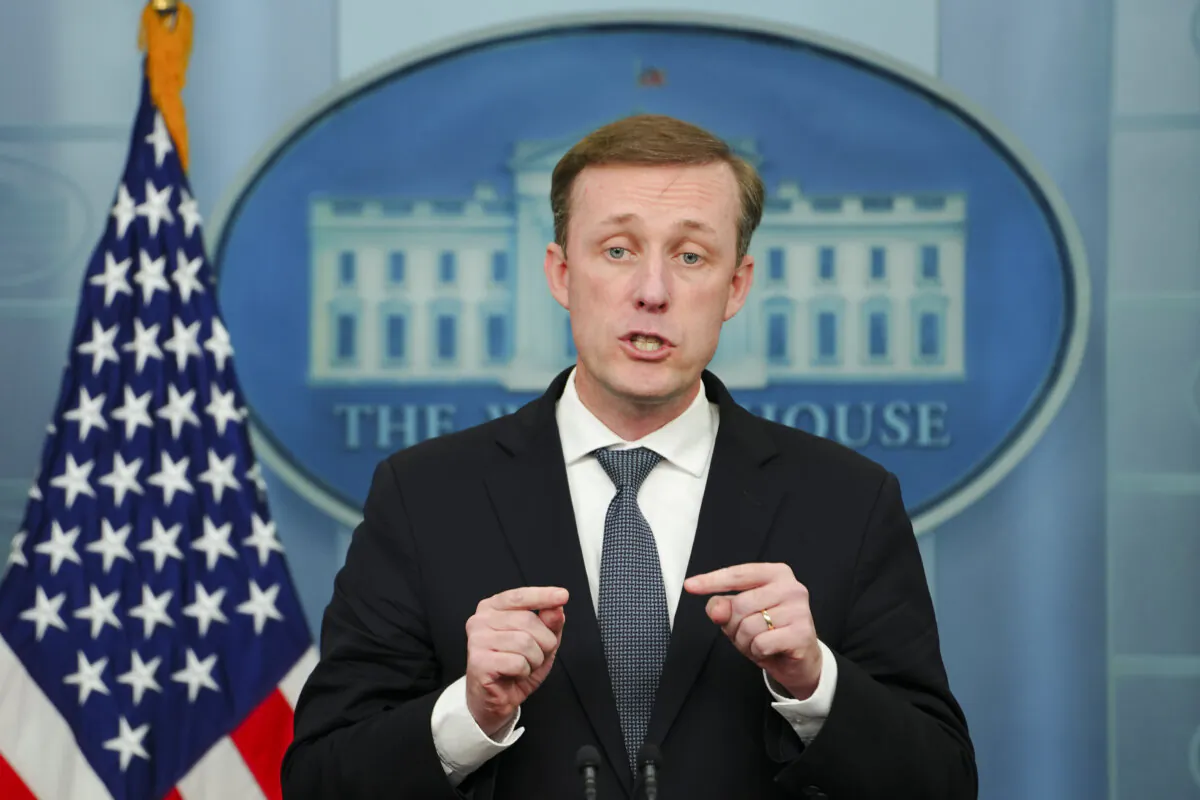 National Security Advisor Jake Sullivan speaks during a press briefing at the White House in Washington on Sept. 21, 2023. (Madalina Vasiliu/The Epoch Times)