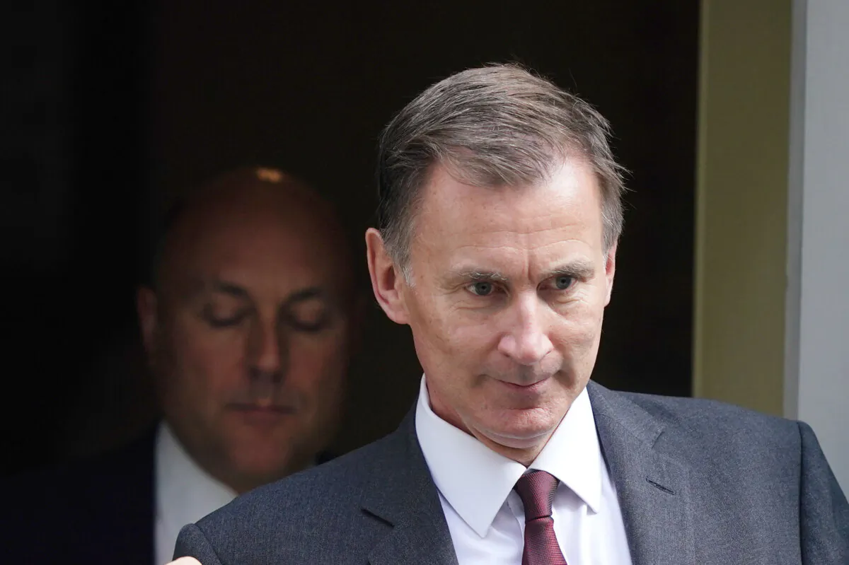Chancellor of the Exchequer Jeremy Hunt departs Downing Street, London, on Sept. 6, 2023. (Aaron Chown/PA)