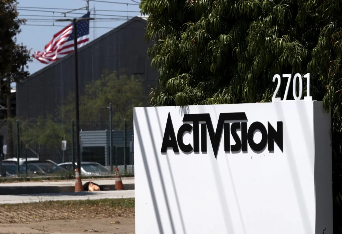 A sign outside the Activision building in Santa Monica, Calif., on June 21, 2023. (Richard Vogel/AP Photo)