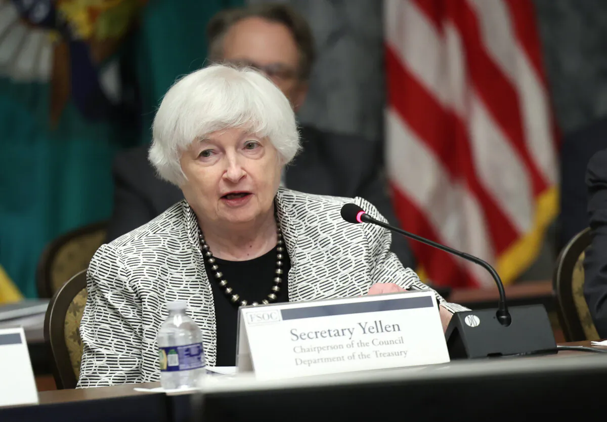 Treasury Secretary Janet Yellen delivers remarks during a meeting of the Financial Stability Oversight Council at the U.S. Treasury in Washington,  on July 28, 2023. (Kevin Dietsch/Getty Images)