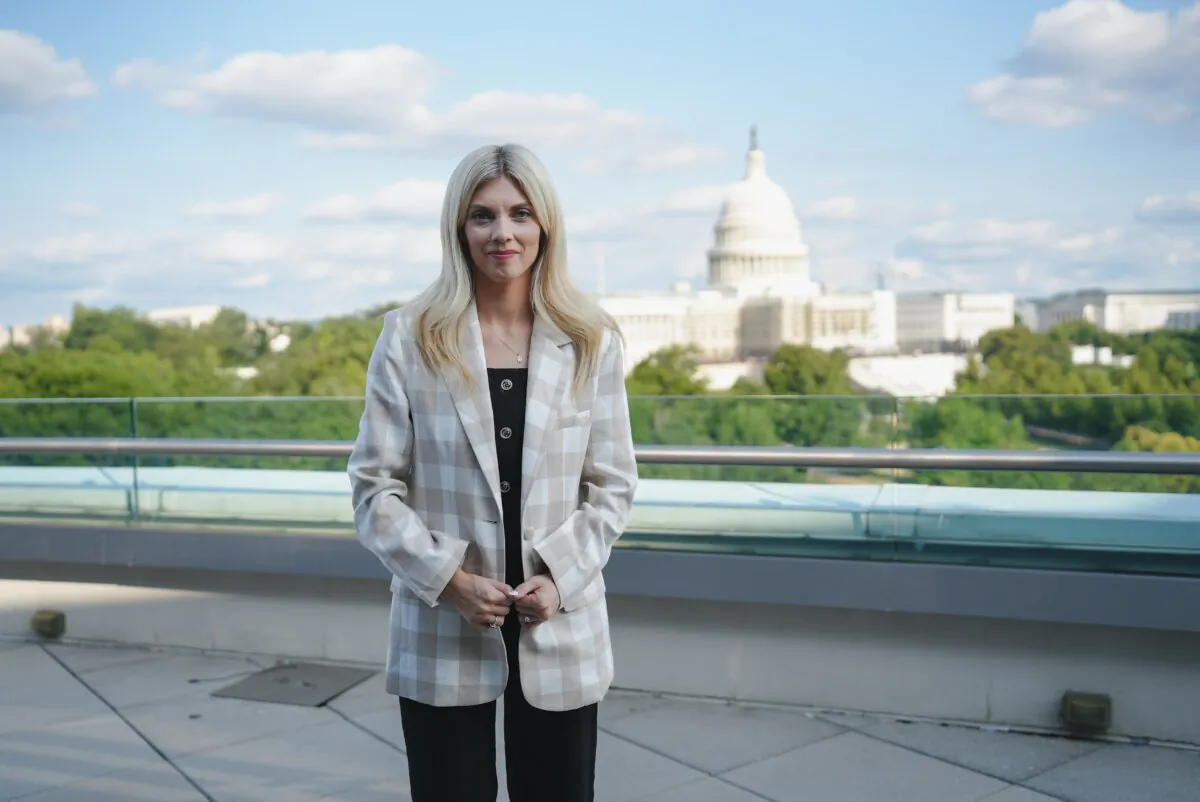 Liz Wheeler, host of the Liz Wheeler Show and author of "Hide Your Children," in Washington on Aug. 4, 2023.(Alejandro Heredia/The Epoch Times)