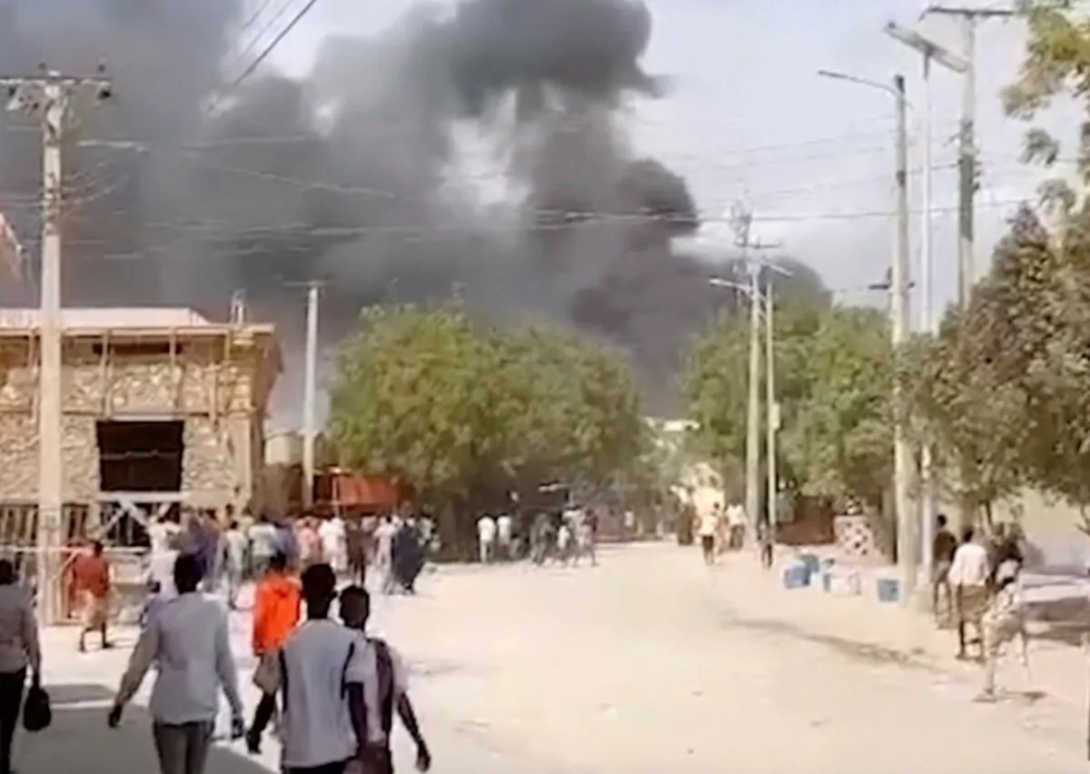 Smoke billows after an explosion in Beledweyne, Somalia, on Sept. 23, 2023, in a still from video. (AP)