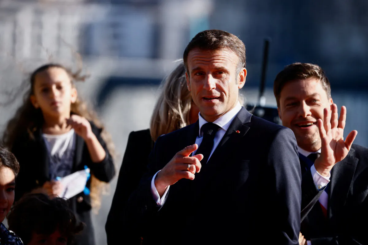 French President Emmanuel Macron at Palais du Pharo in Marseille, France, on Sept. 23, 2023. (Yara Nardi/Reuters)