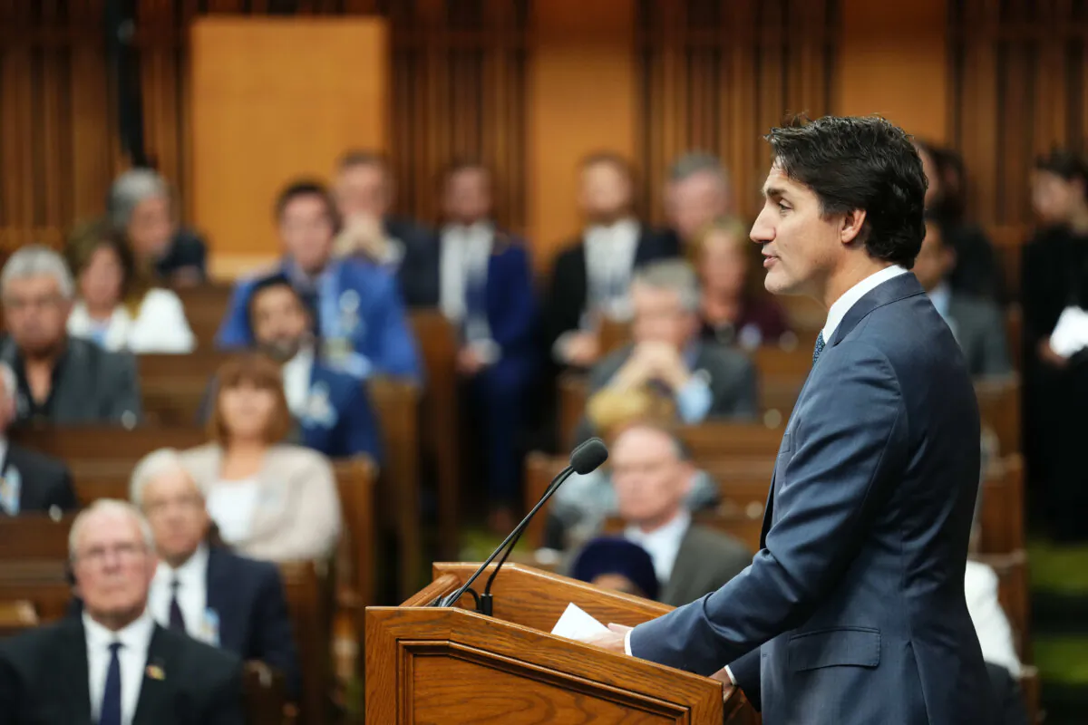 Prime Minister Justin Trudeau speaks in the House of Commons before Ukrainian President Volodymyr Zelenskyy delivers his speech in Ottawa on Sept. 22, 2023. (The Canadian Press/Sean Kilpatrick)